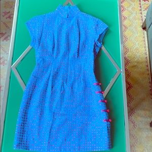 Shanghai Tang turquoise Chinese characters dress